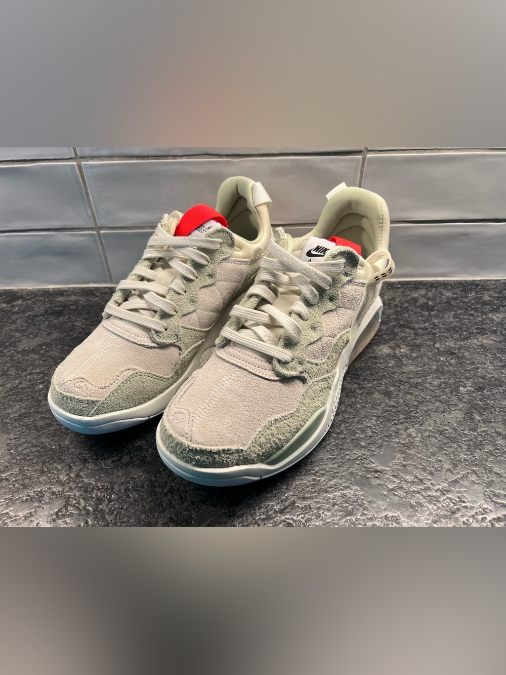 Nike Sage Green Suede Low-Top Sneakers with Coral Accent